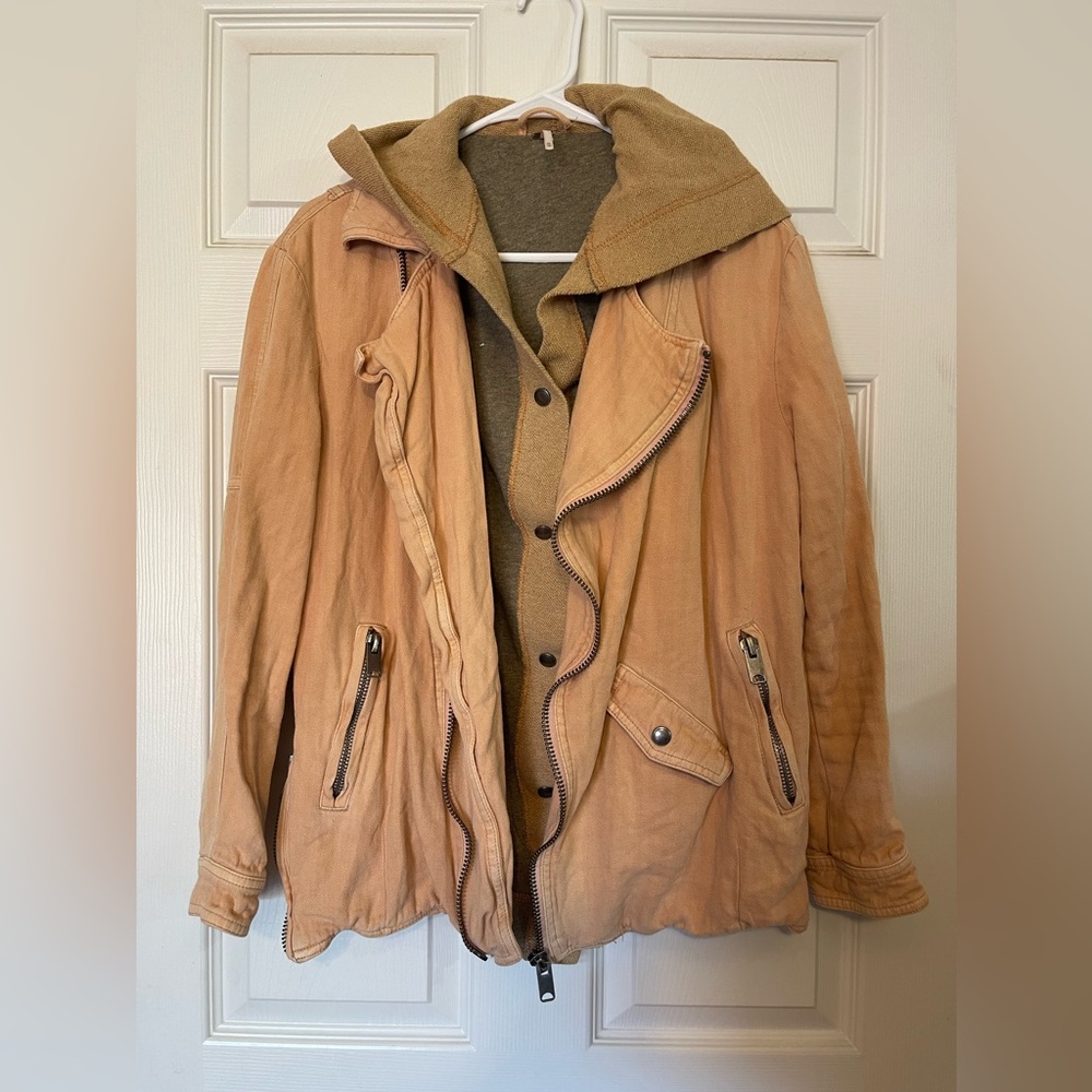 Free People Hooded Dual Placket Linen Blend Moto Beachy Jacket - Picture 2 of 8